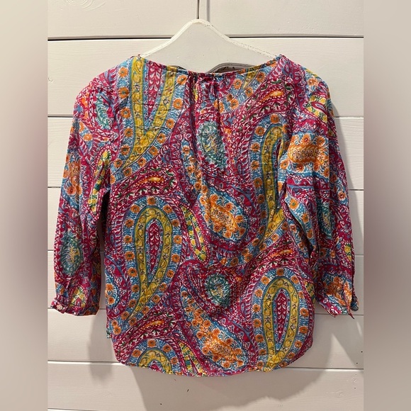 🩷 LAUREN RALPH LAUREN PETITE – Multicolour Paisley Ruffle Blouse – Size PL/G - Picture 7 of 11